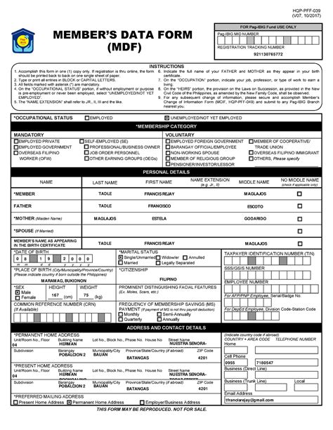 pag ibig rtmrld form|MEMBER’S DATA FORM (MDF) .